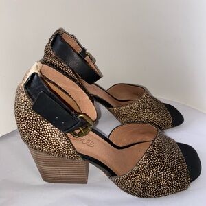 Madewell Alena Sootted Calf Hair Sandals Chunky Heels Sz 6.5